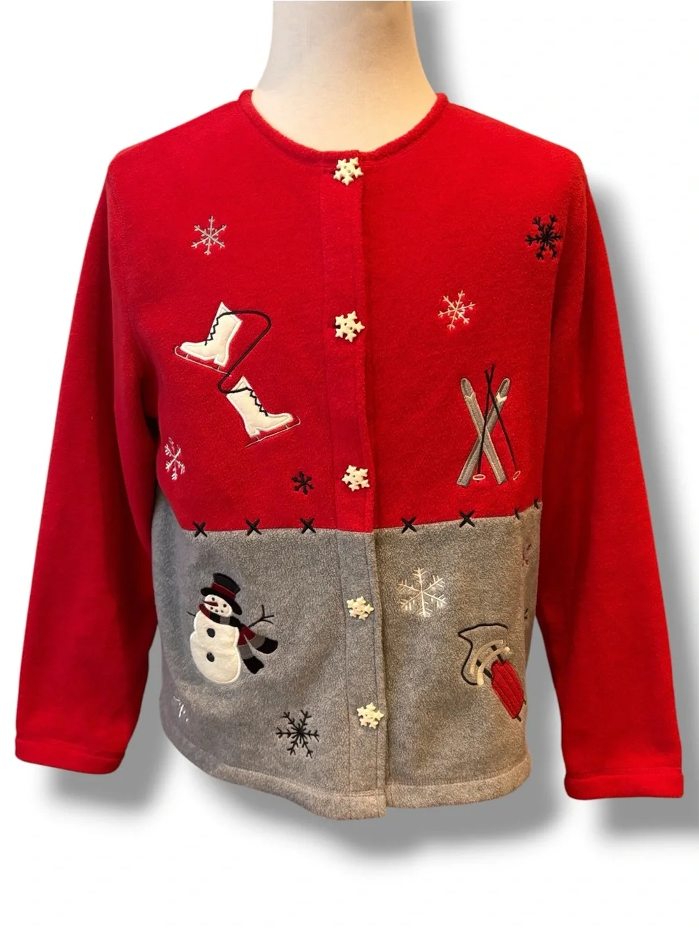 C&B Sport (Croft & Barrow) Woman's Red Christmas Novelty Fleece Jacket Size L